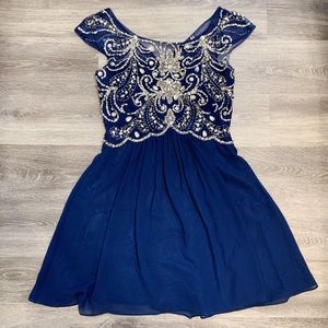 Navy Beaded Formal Dress